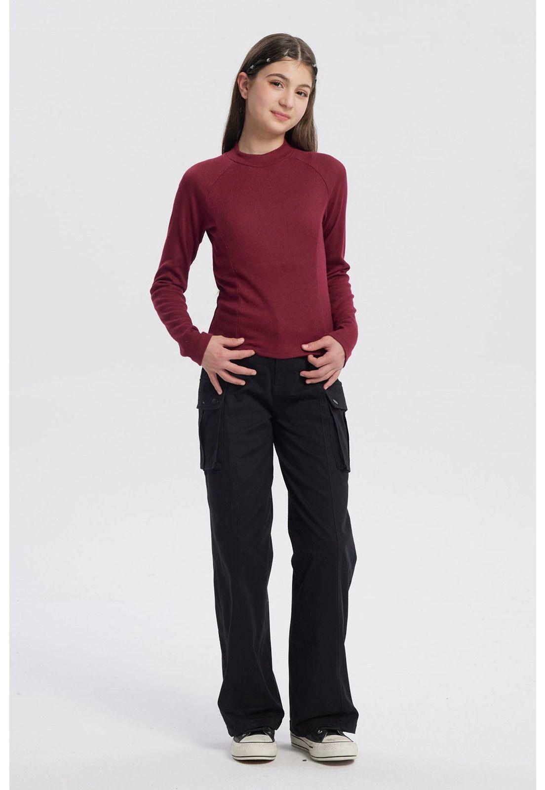 Polera Niña Cuello Alto Parcial Rojo-3