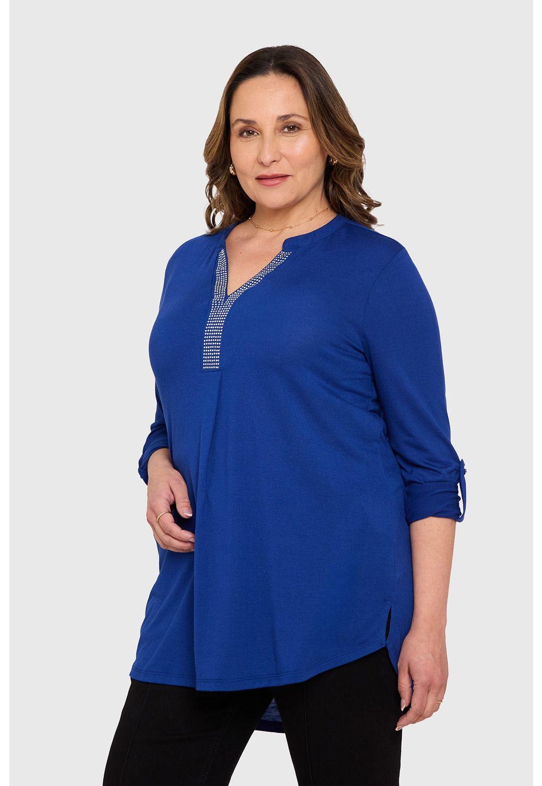 Polera Mujer Manga Roll Up Azul-1