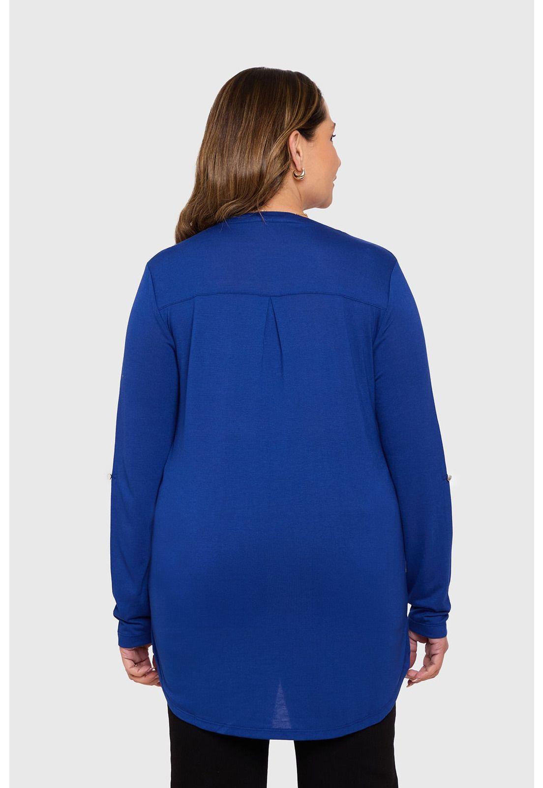 Polera Mujer Manga Roll Up Azul-2