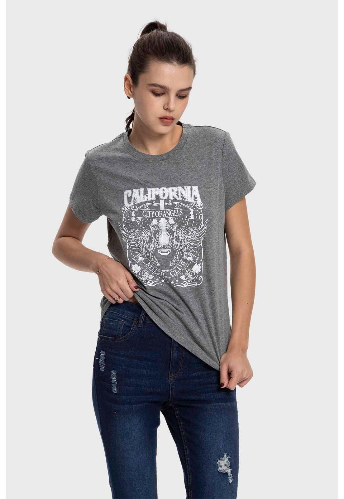 Polera Mujer Básica Print Gris - lV-0