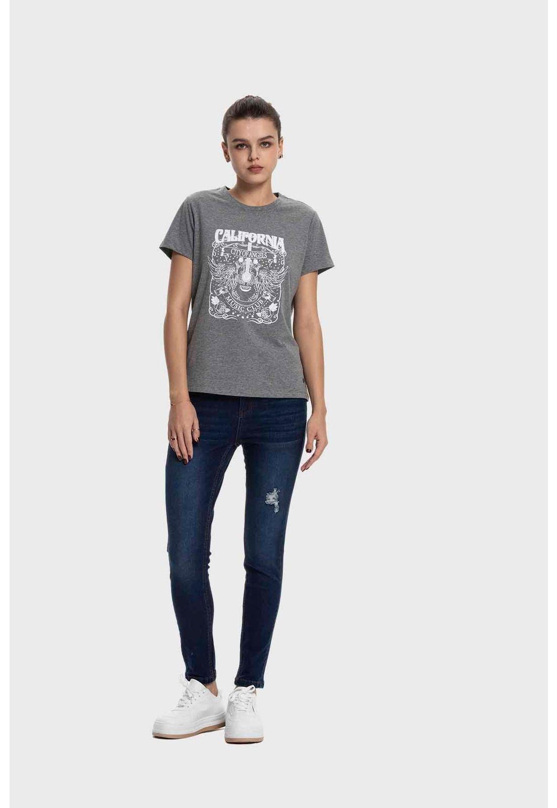 Polera Mujer Básica Print Gris - lV-2