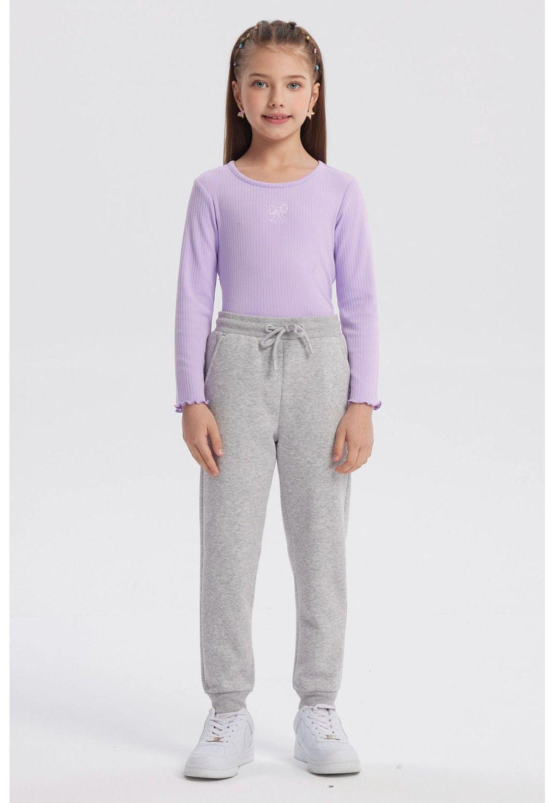 Pantalón Buzo Niña Jogger Gris Melange-3