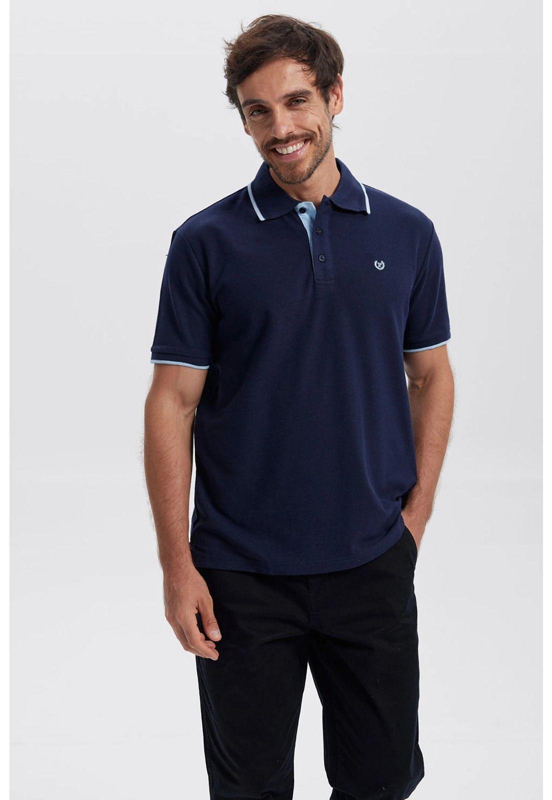 Polera Hombre Piqué Básica Lisa Azul Marino - lV-0