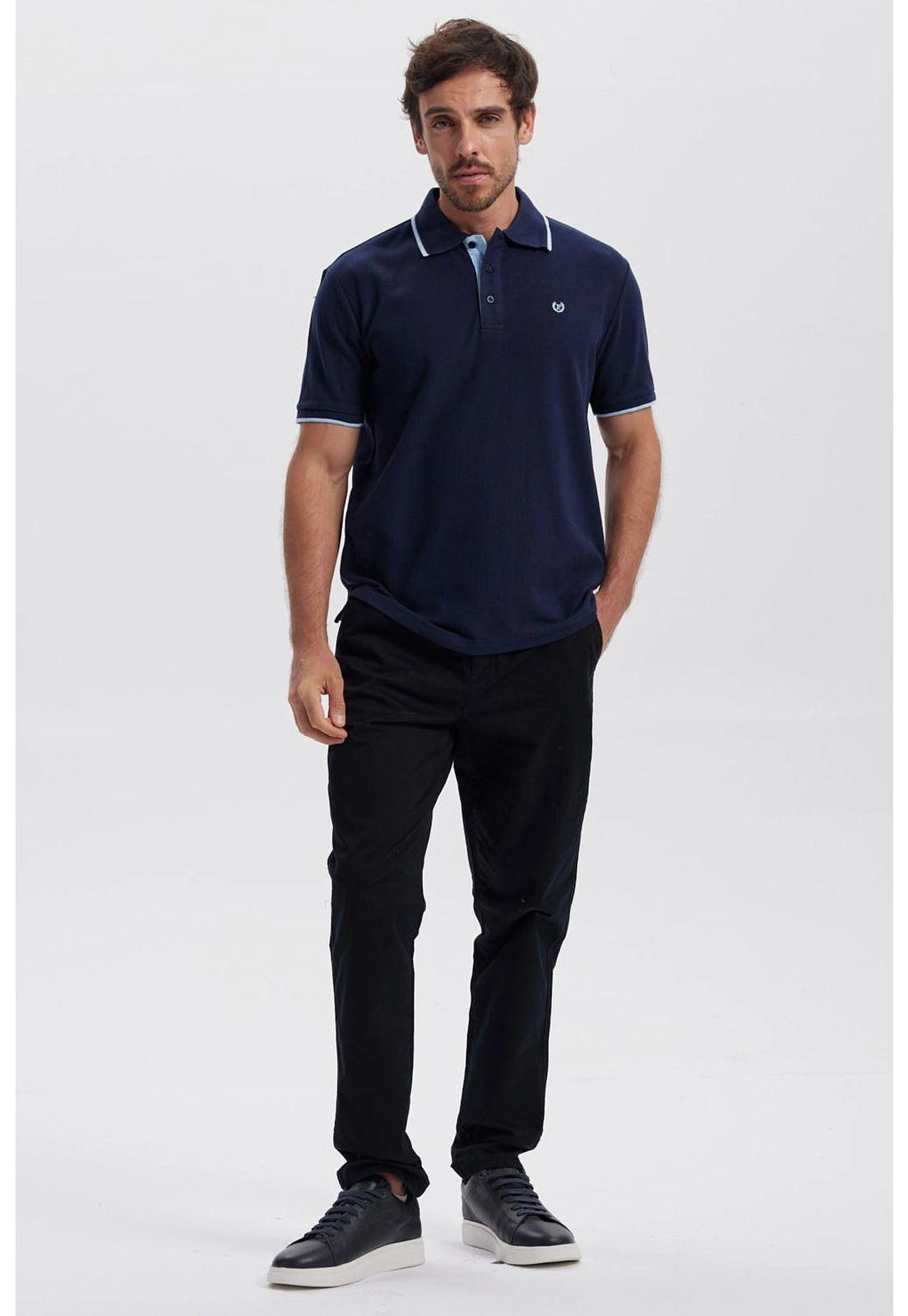 Polera Hombre Piqué Básica Lisa Azul Marino - lV-3