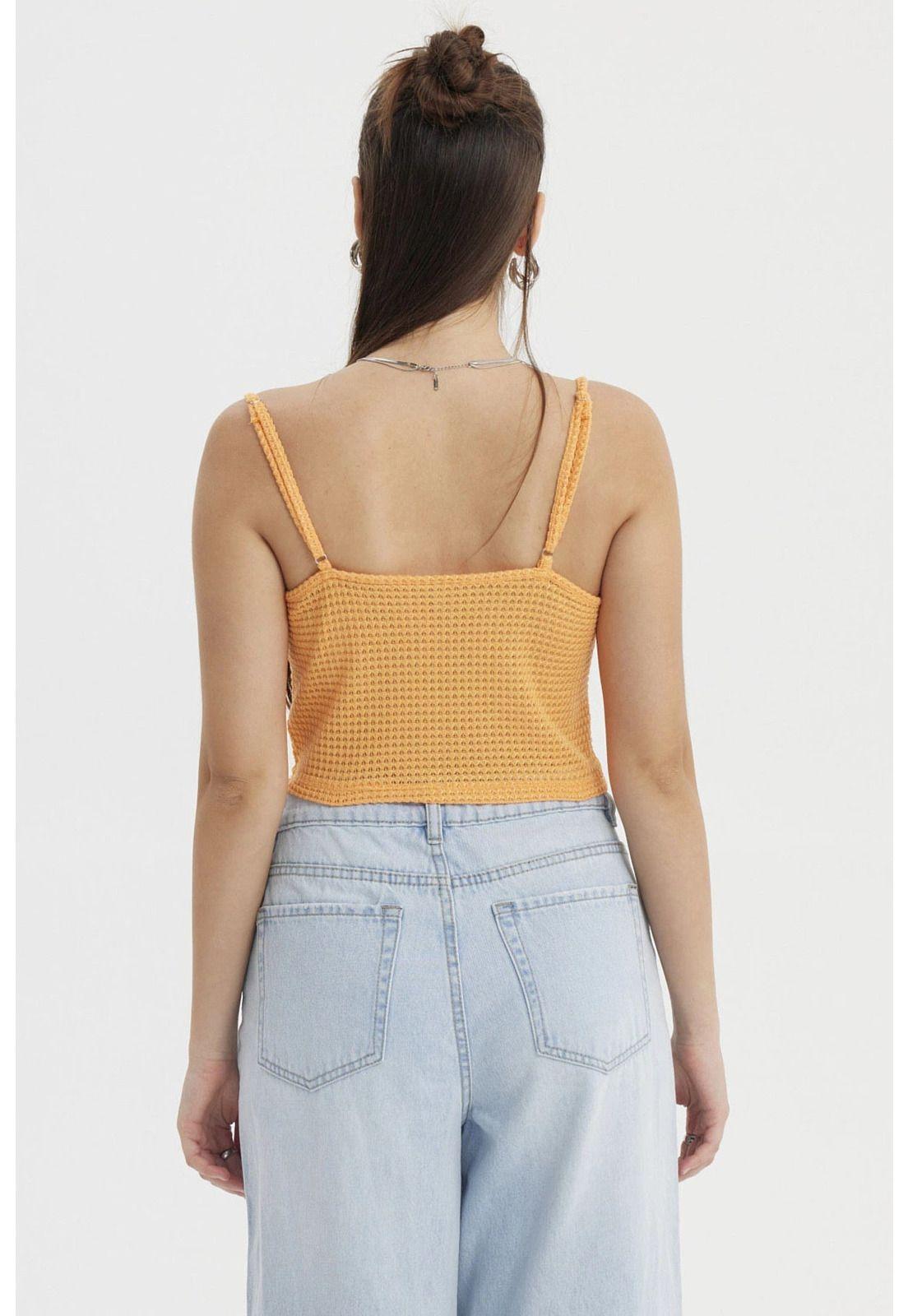 Polera Mujer Escote Drapeado Naranjo-2