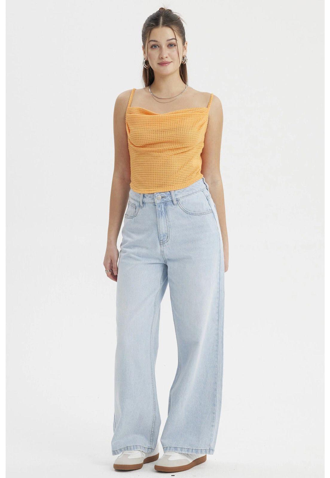 Polera Mujer Escote Drapeado Naranjo-3