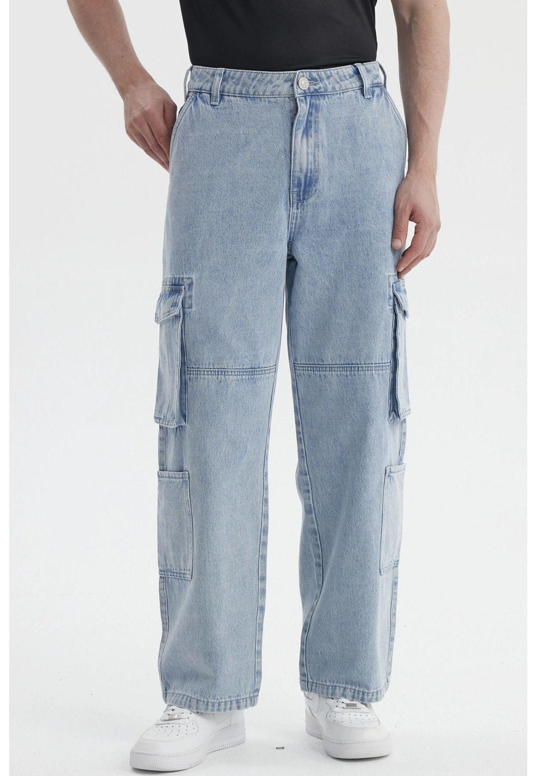 Jeans Hombre Baggy Cargo Moto Azul-0