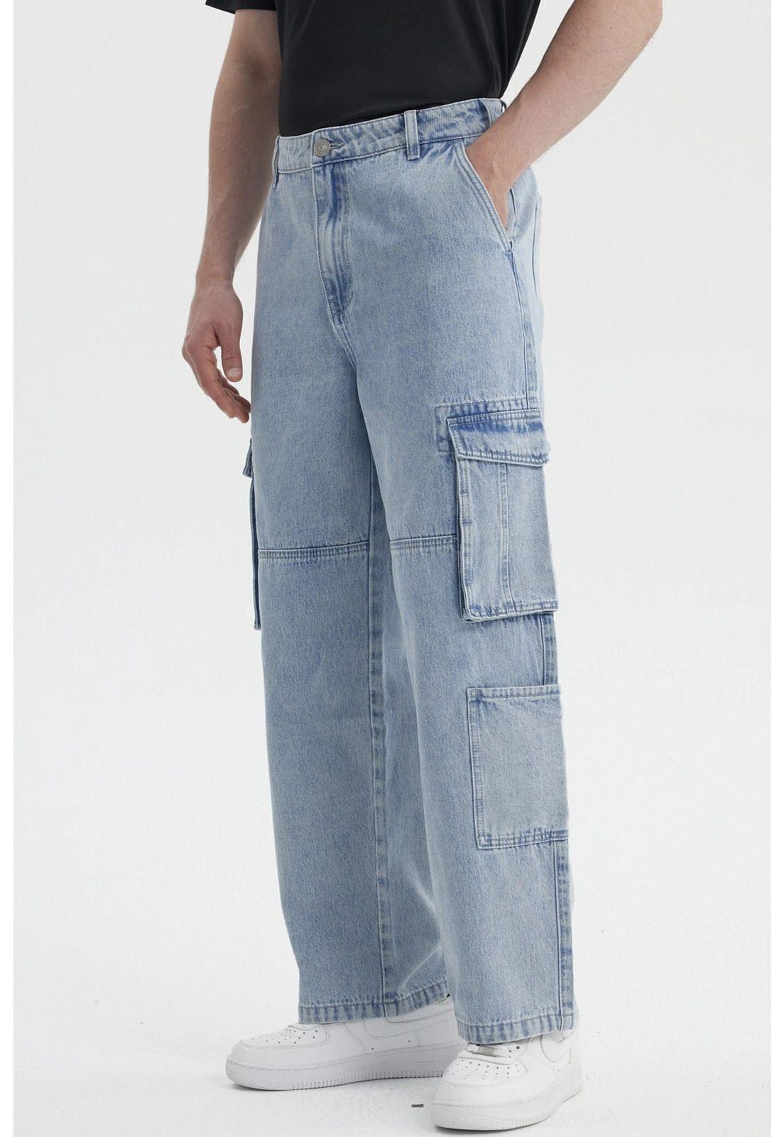 Jeans Hombre Baggy Cargo Moto Azul-1