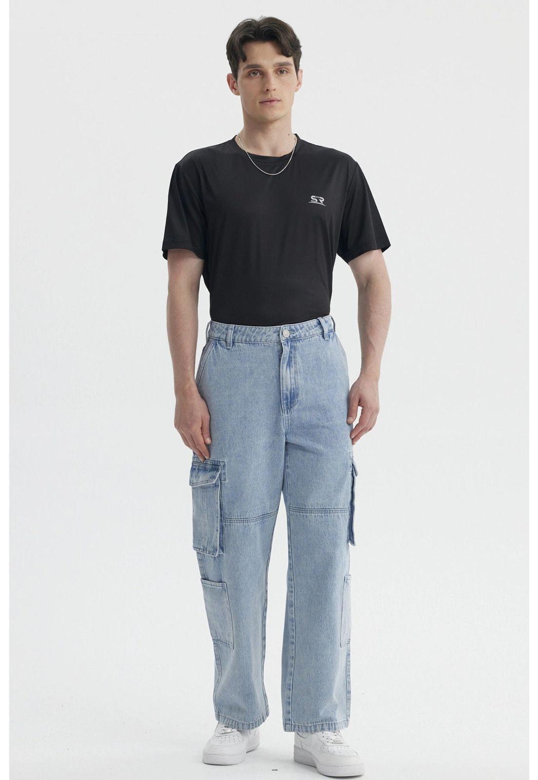 Jeans Hombre Baggy Cargo Moto Azul-3