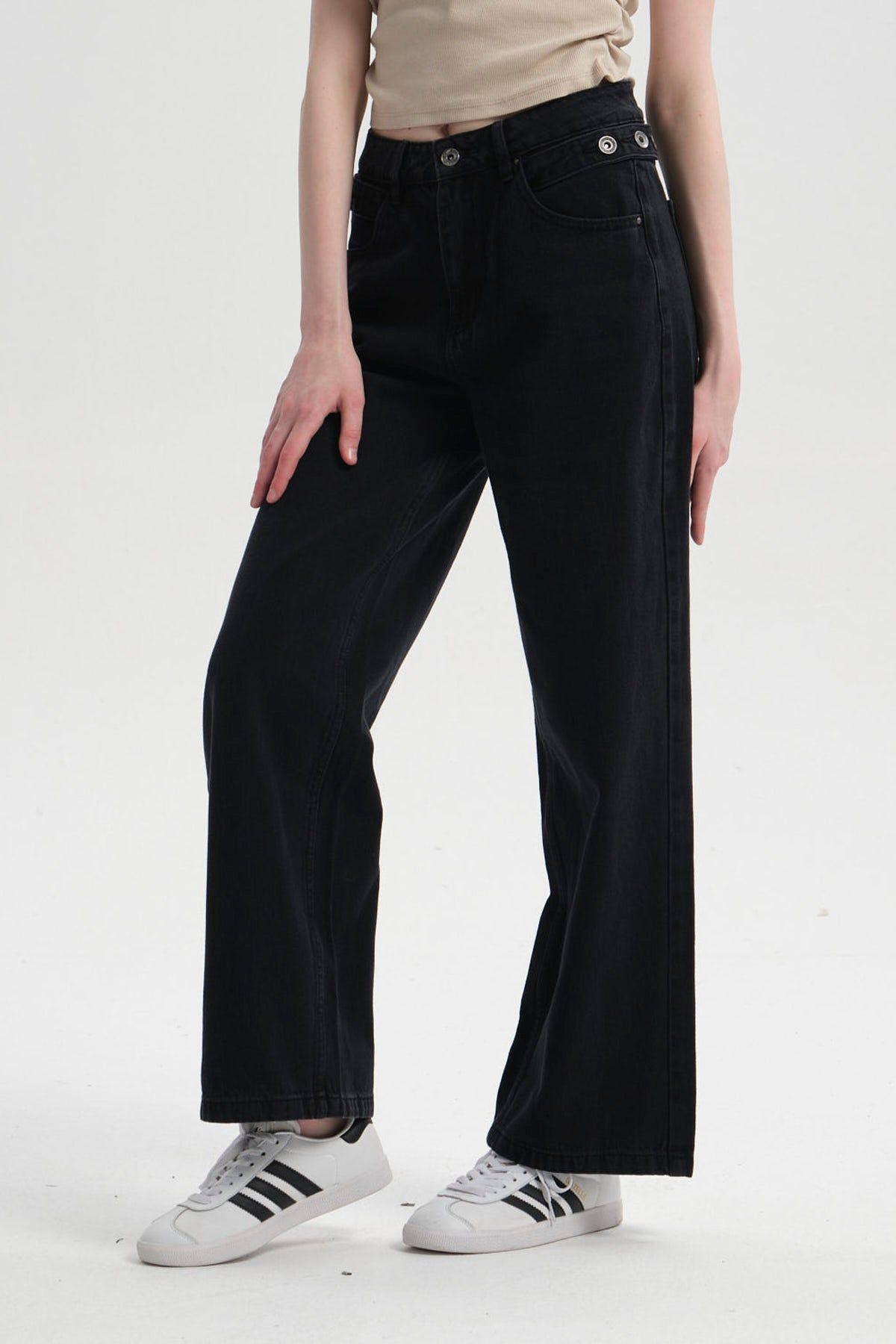 Jeans Mujer Ajuste Cintura Negro-1