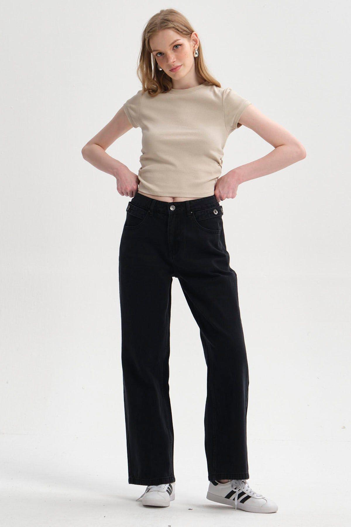 Jeans Mujer Ajuste Cintura Negro-3