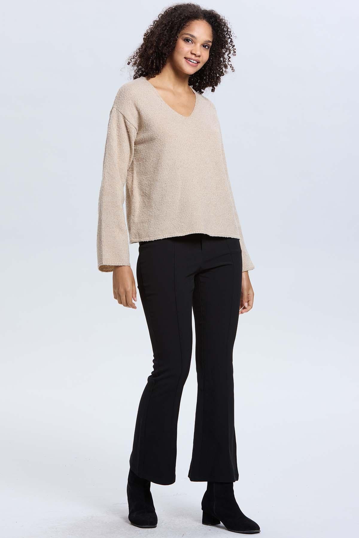 Sweater Mujer Manga Ancha Beige-3