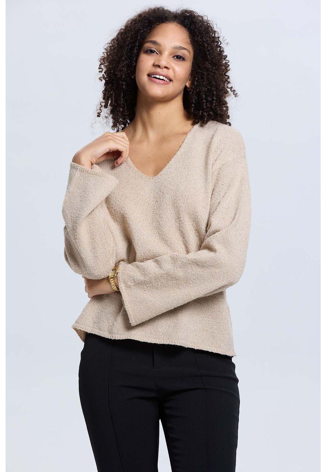 Sweater Mujer Manga Ancha Beige-0