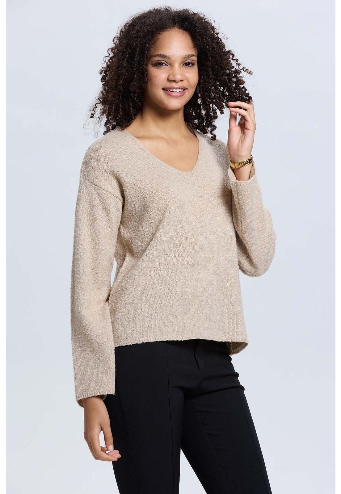 Sweater Mujer Manga Ancha Beige-1