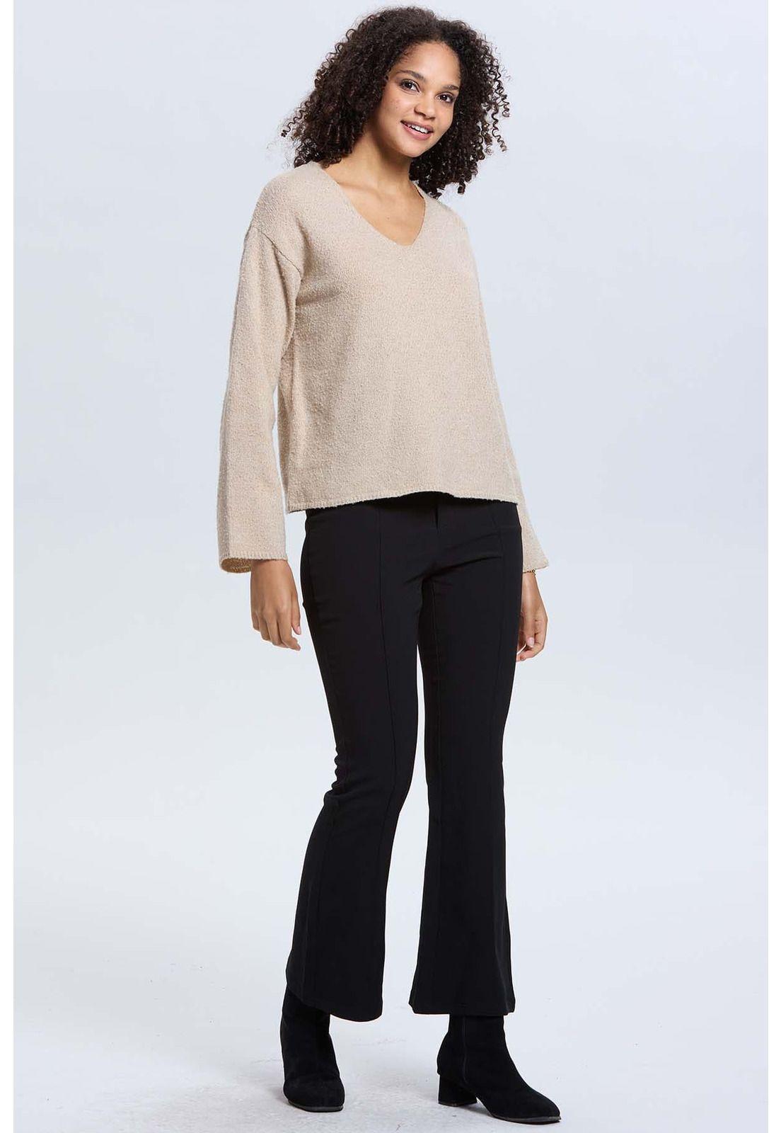Sweater Mujer Manga Ancha Beige-3