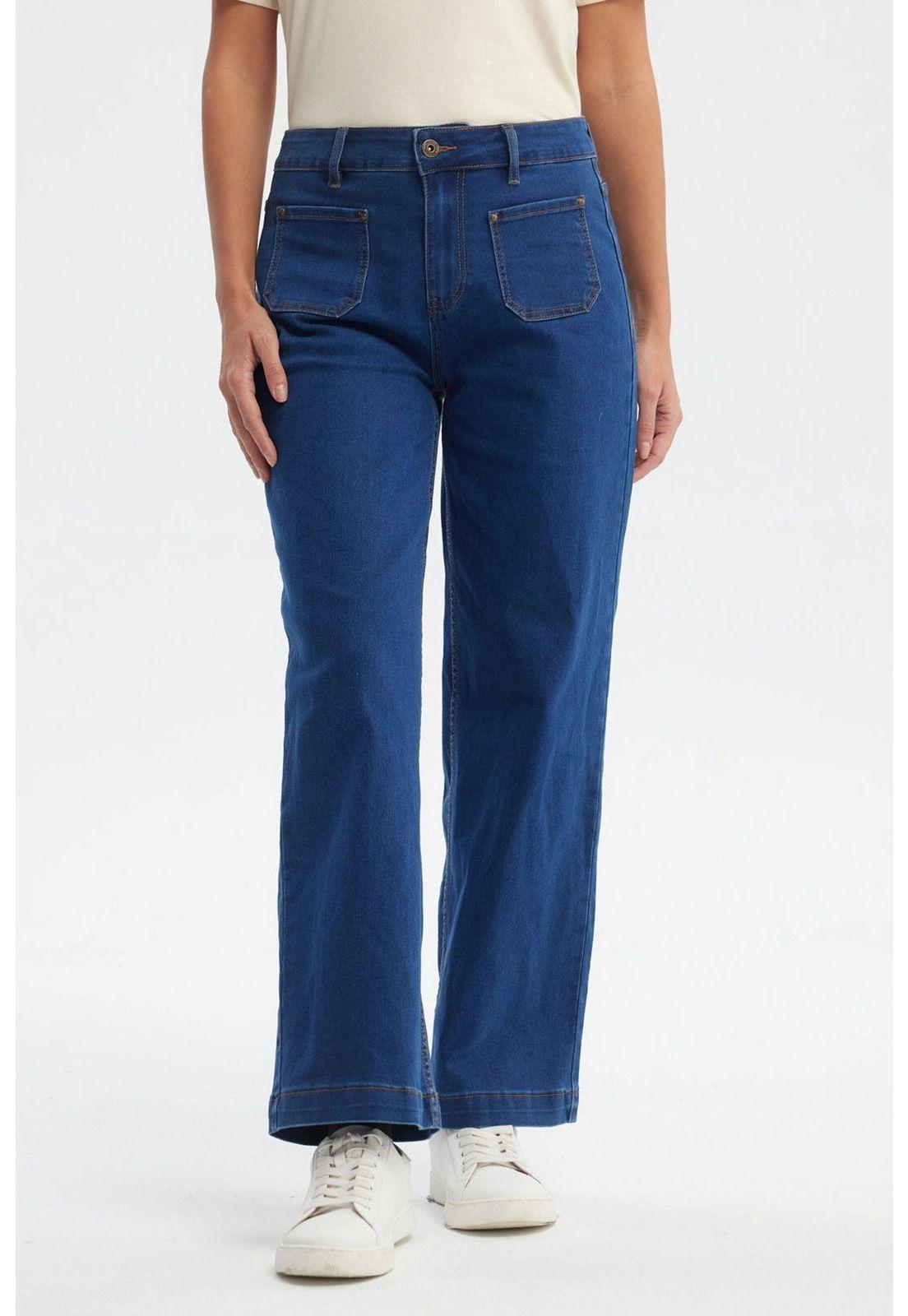 Jeans Mujer Clásico Calce Recto Azul - ll-0