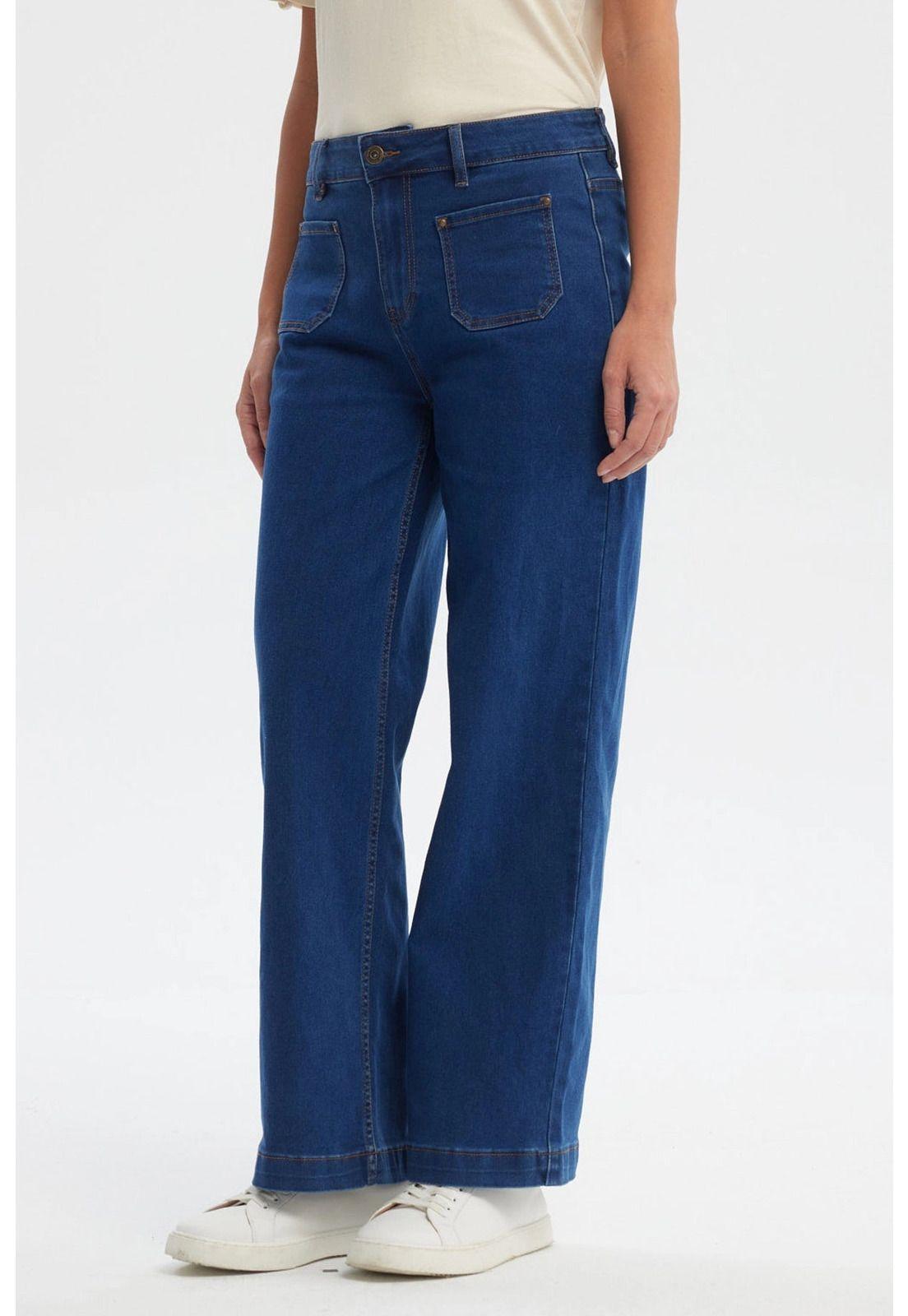 Jeans Mujer Clásico Calce Recto Azul - ll-1