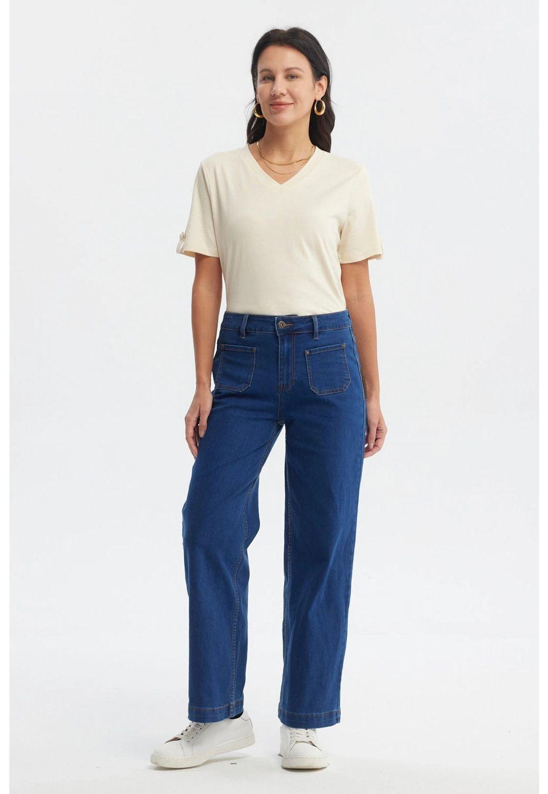 Jeans Mujer Clásico Calce Recto Azul - ll-3