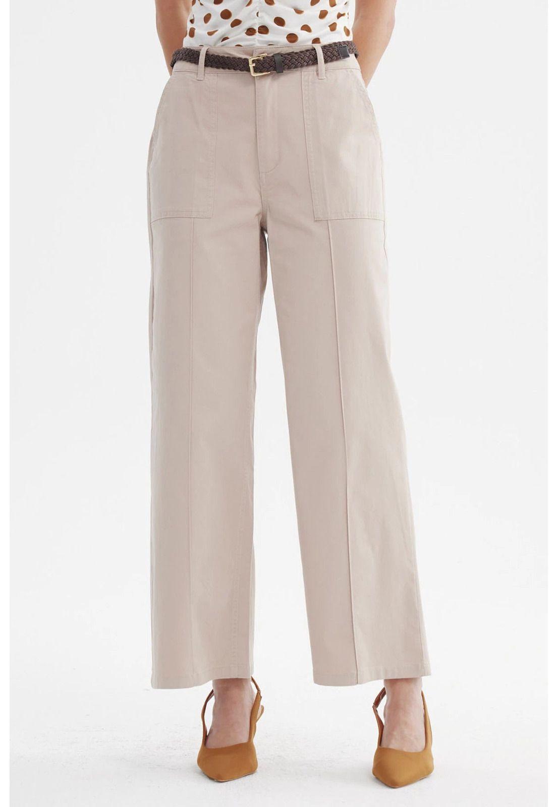 Pantalón Mujer Gabardina Con Cinturón Beige-0