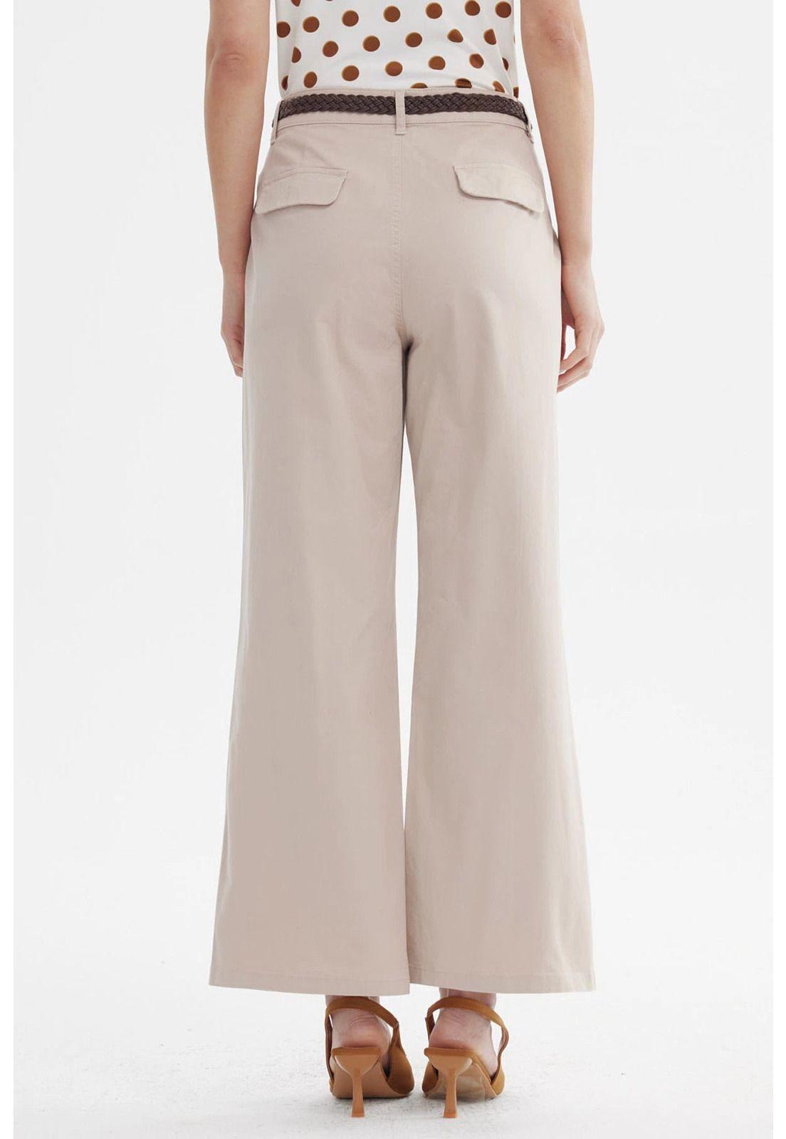 Pantalón Mujer Gabardina Con Cinturón Beige-2