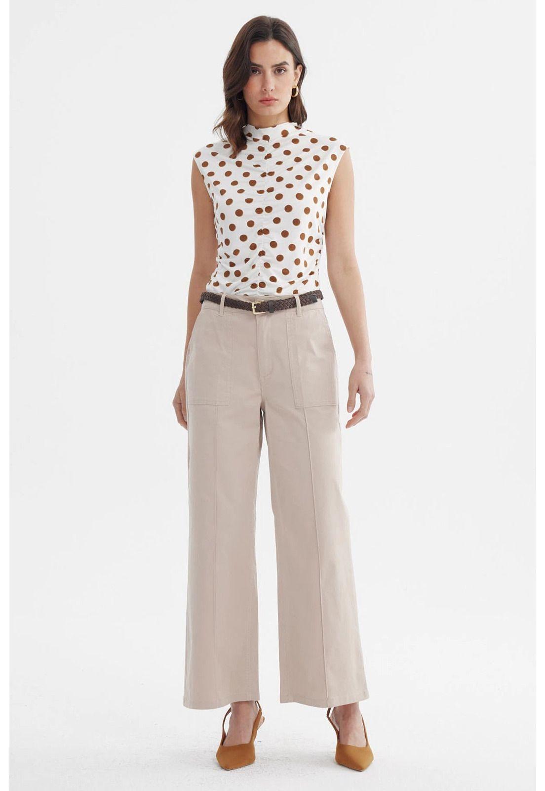 Pantalón Mujer Gabardina Con Cinturón Beige-3