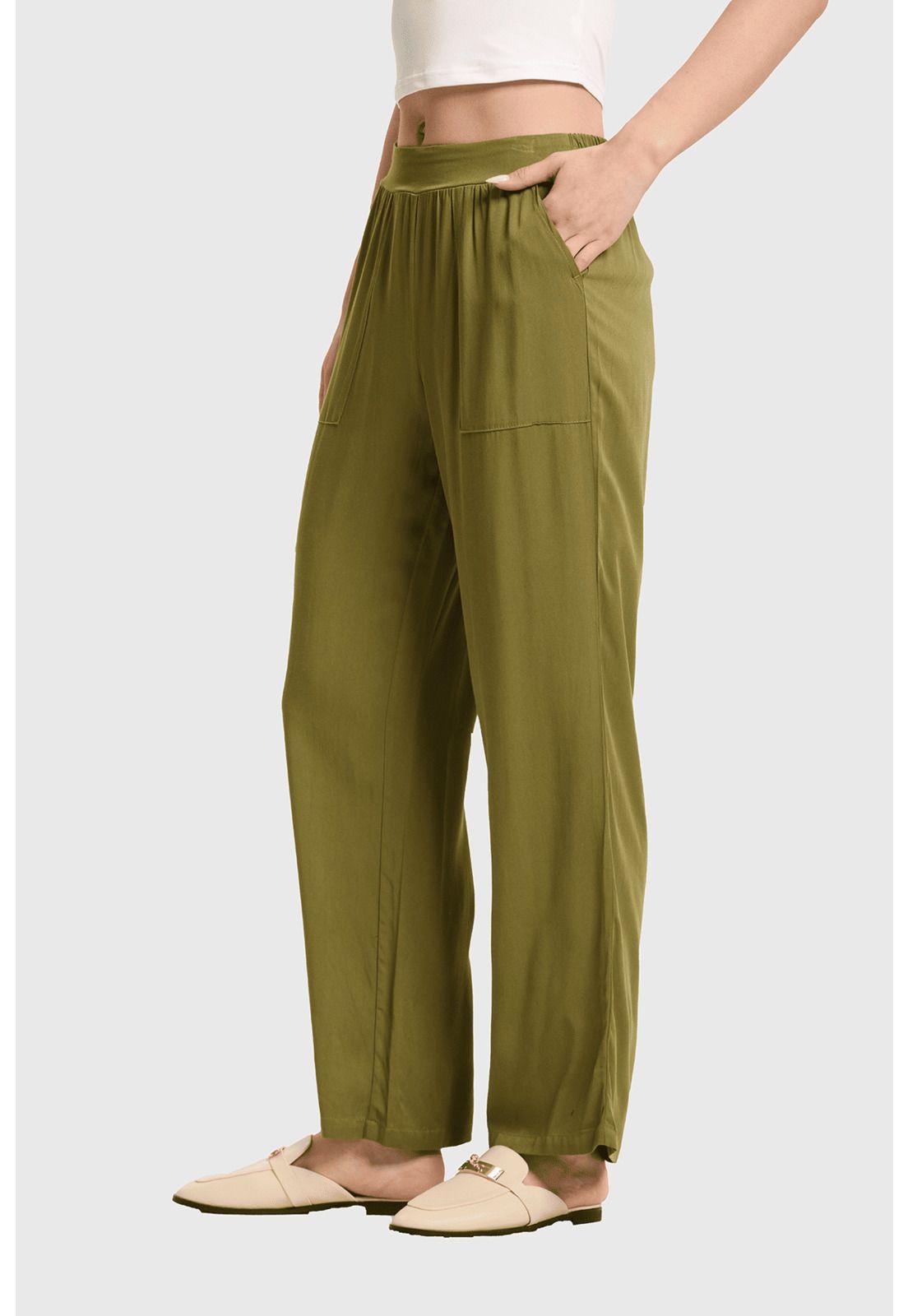 Pantalón Mujer Cargo Pretina Elasticada Verde-1