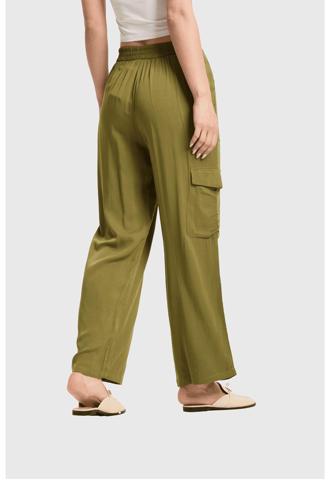 Pantalón Mujer Cargo Pretina Elasticada Verde-2