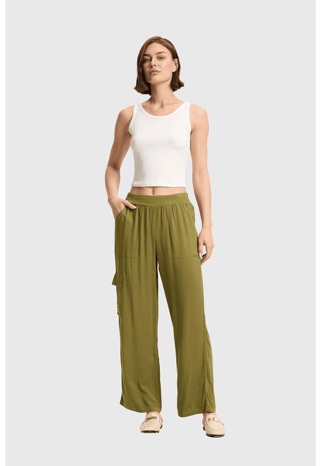 Pantalón Mujer Cargo Pretina Elasticada Verde-3