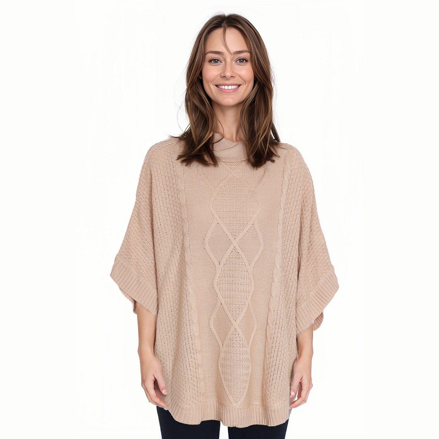 Sweater Mujer Poncho Beige-0