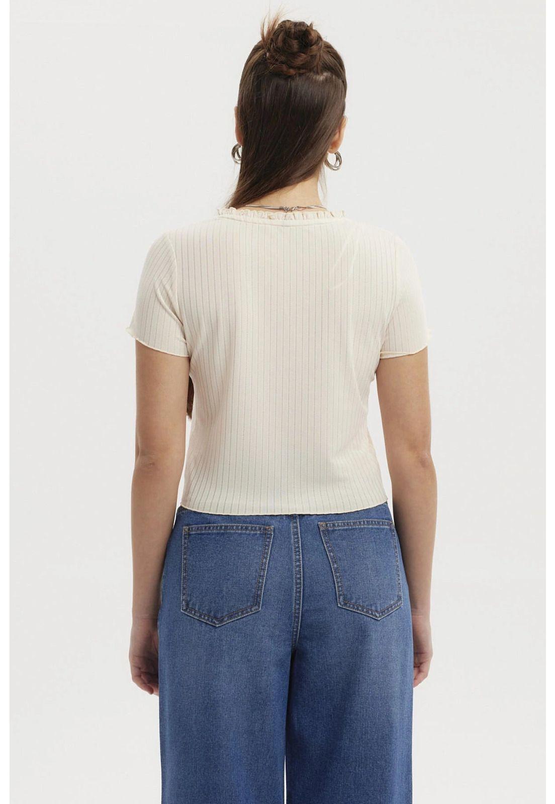 Polera Mujer Aplicación Vuelos Abotonado Crema-2