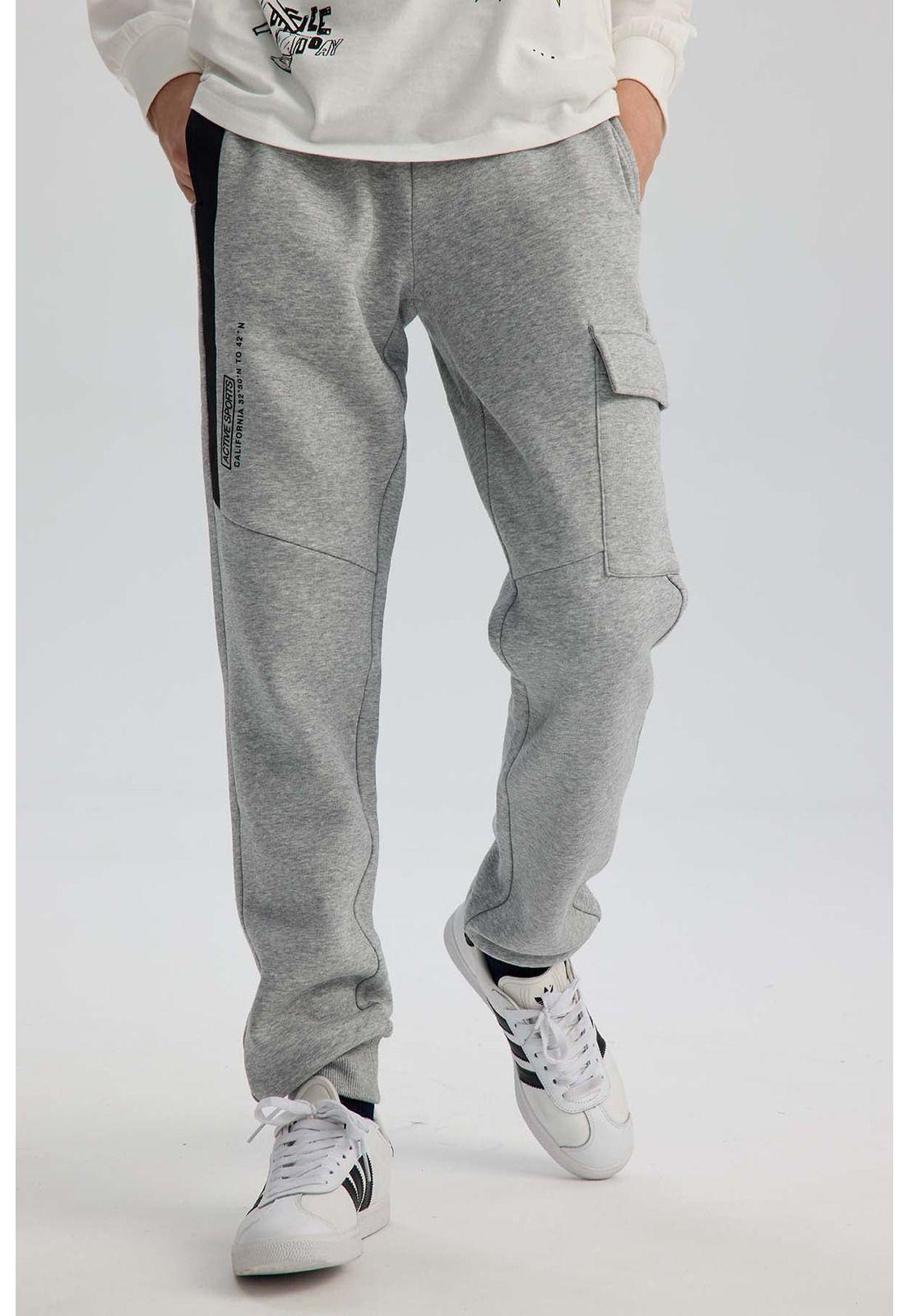 Pantalón Buzo Niño Cortes Bolsillo Gris Melange-0