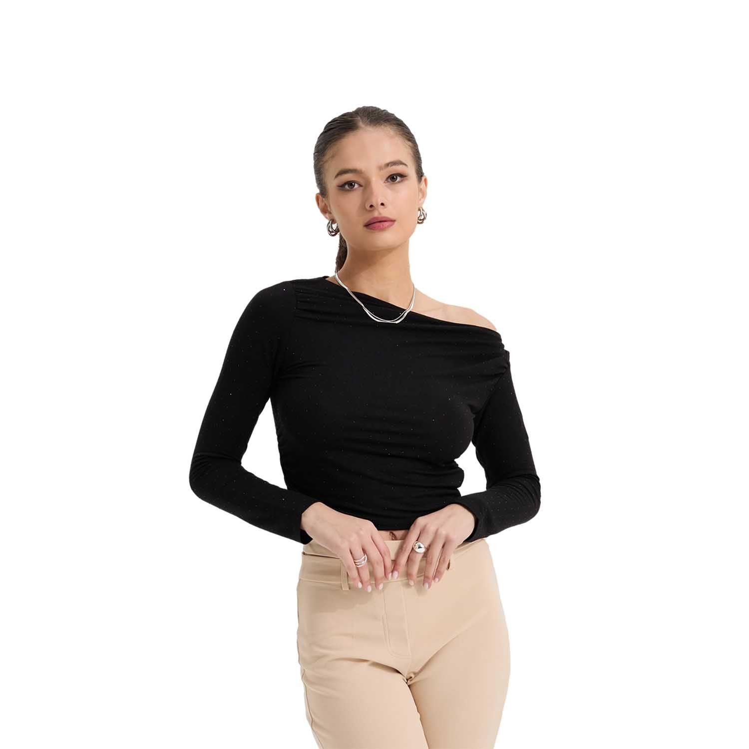 Polera Mujer Drapeada Negro Fashion's Park-0