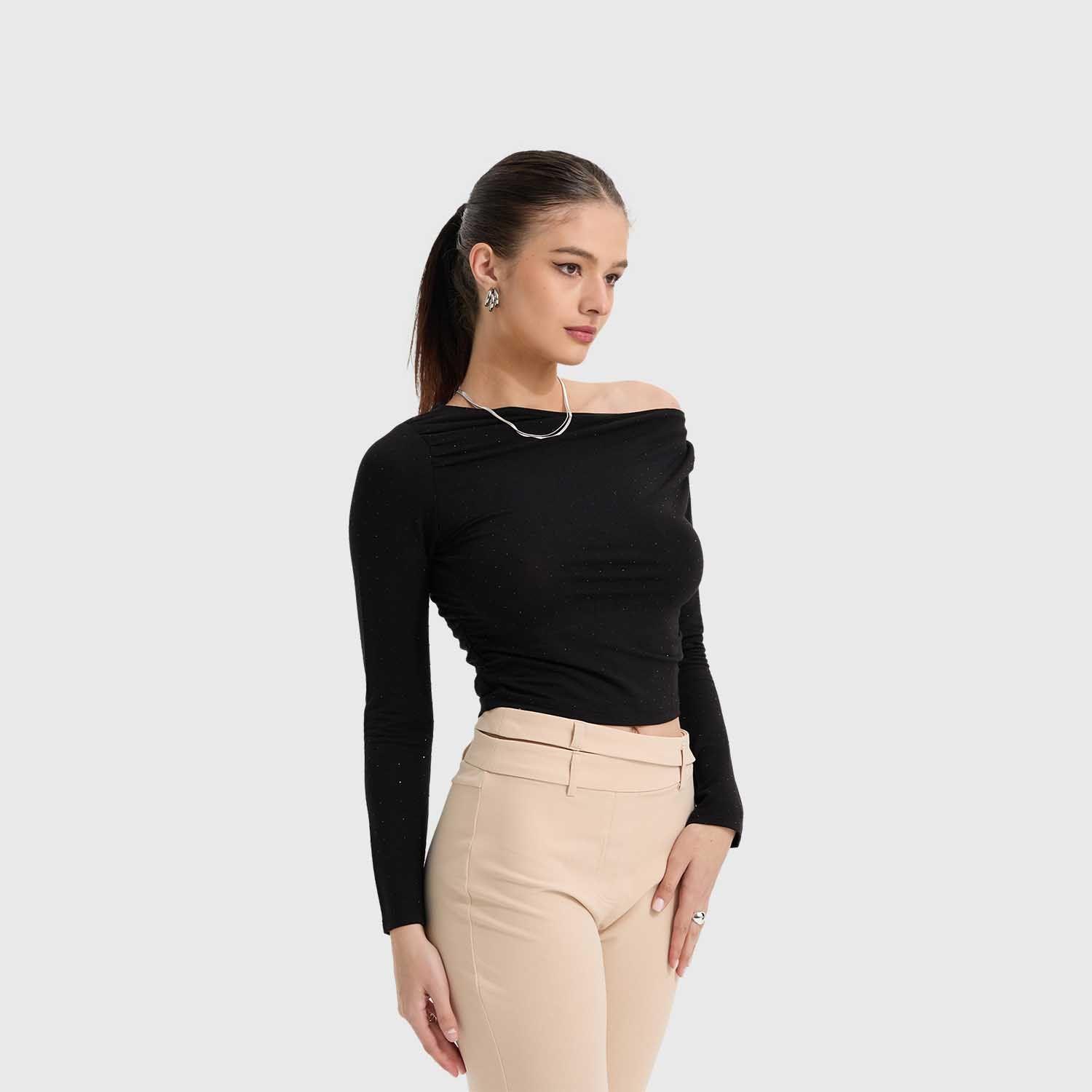 Polera Mujer Drapeada Negro Fashion's Park-1