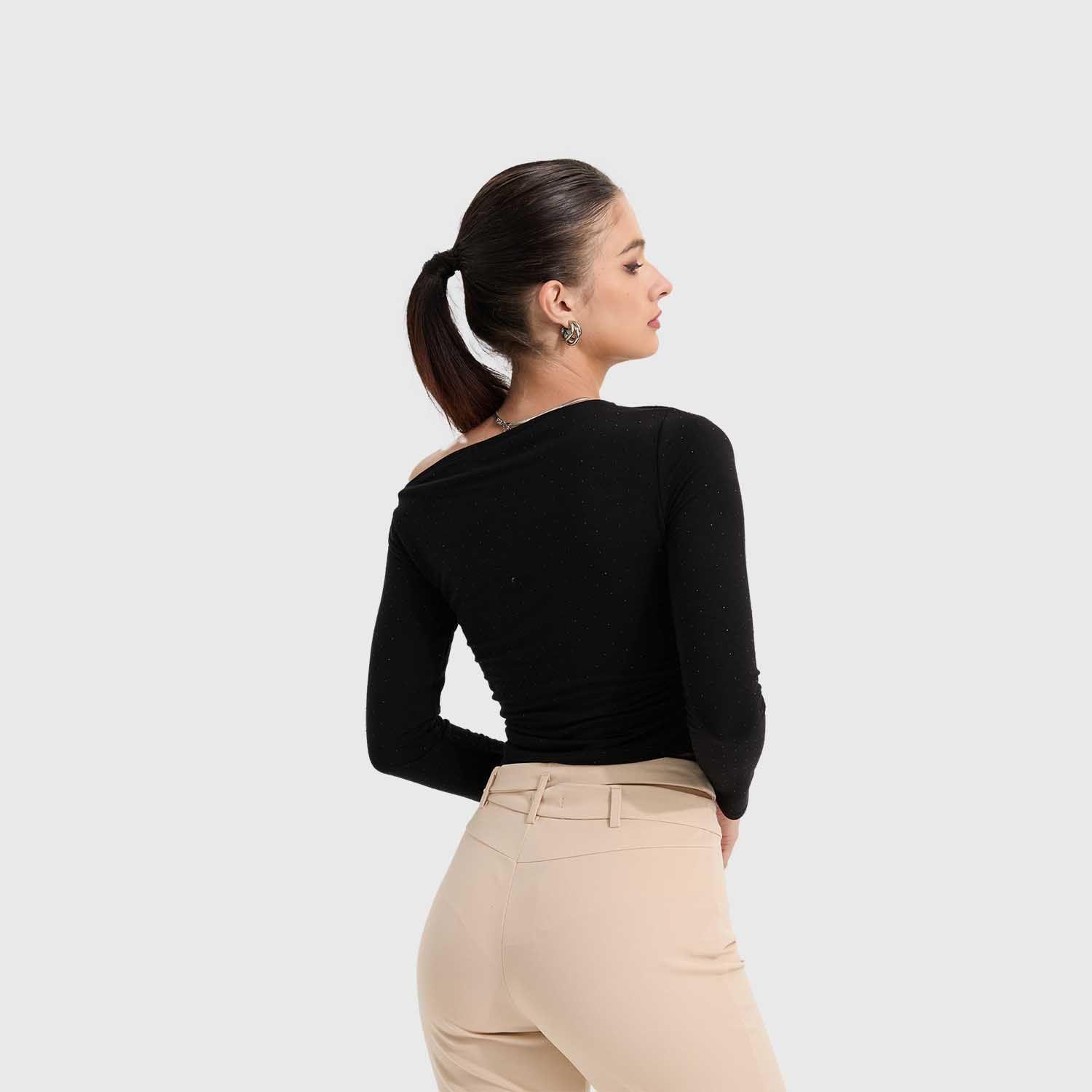 Polera Mujer Drapeada Negro Fashion's Park-2