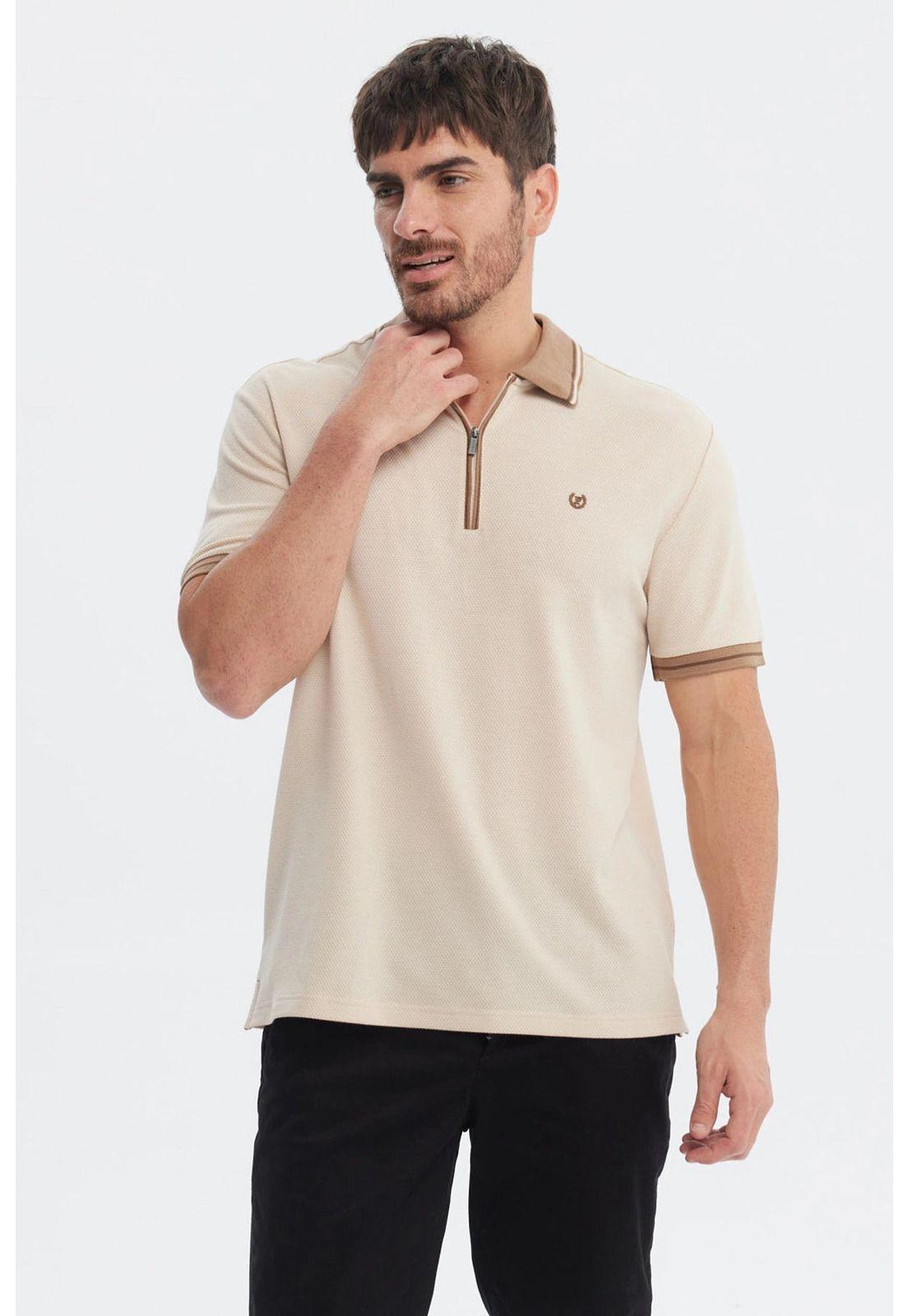 Polera Hombre Textura Cierre Polo Beige-0