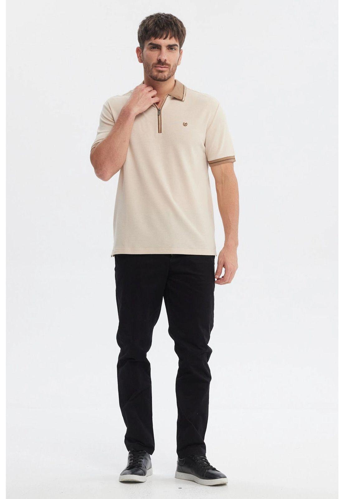Polera Hombre Textura Cierre Polo Beige-3