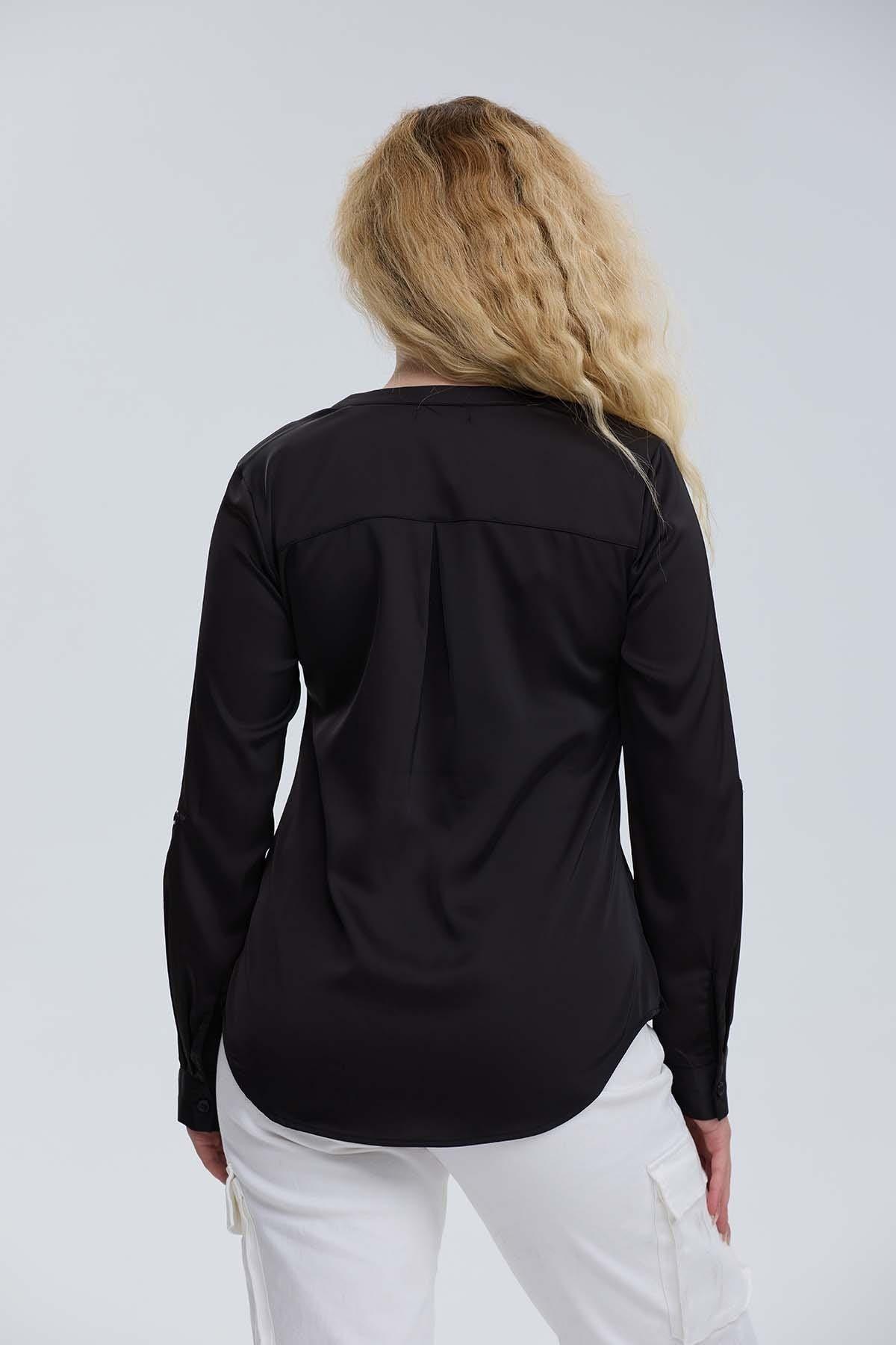 Blusa Mujer Satín Negro-2