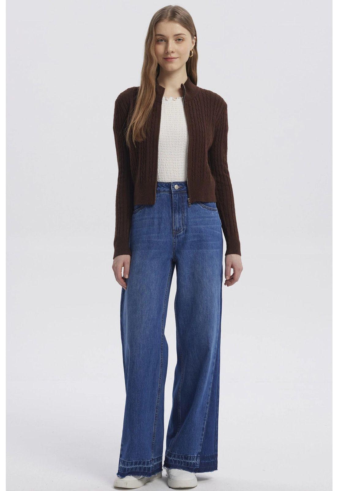 Sweater Mujer Cuello Con Cierre Café Oscuro-3