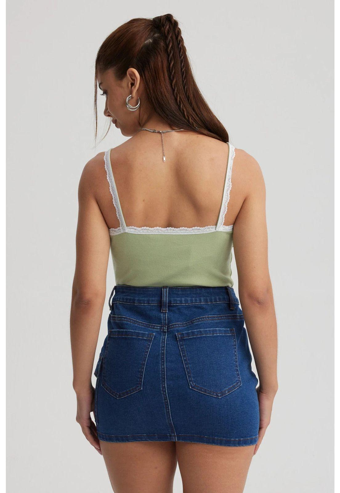 Polera Mujer Encaje Escote Verde Claro-2