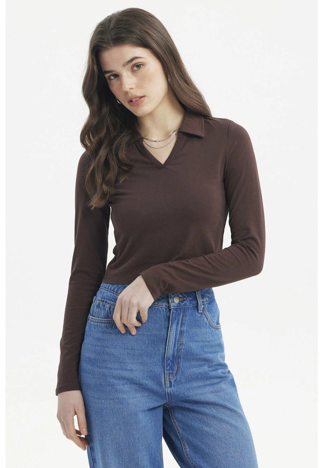 Polera Mujer Ajustado Café Oscuro - lll-0