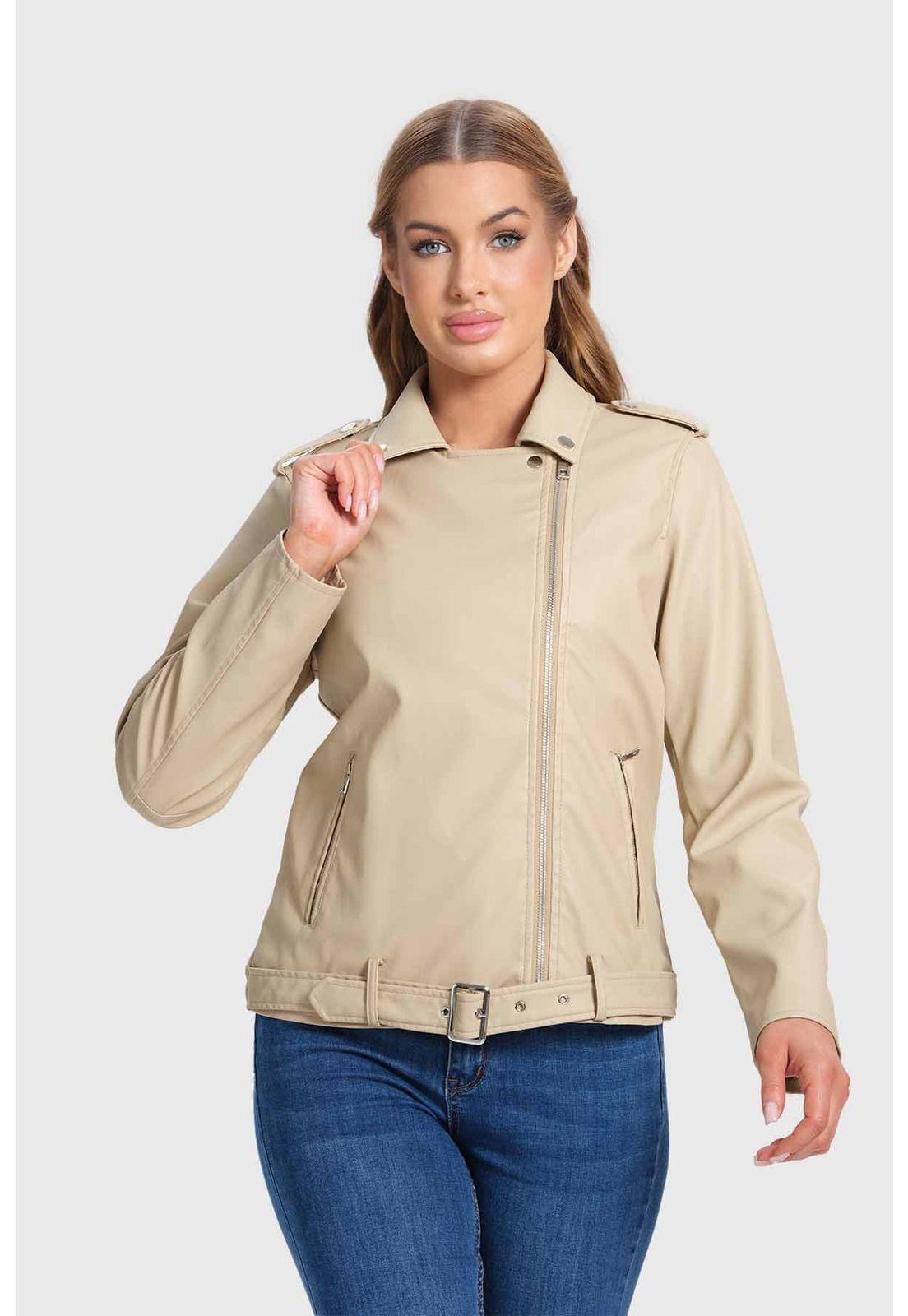 Chaqueta Mujer Biker Beige-0
