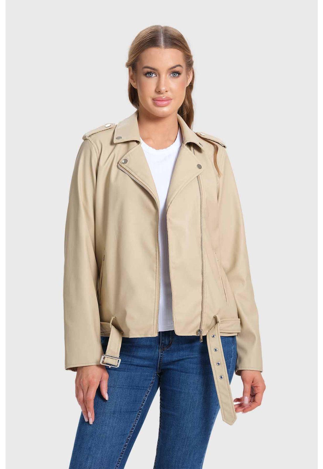 Chaqueta Mujer Biker Beige-1