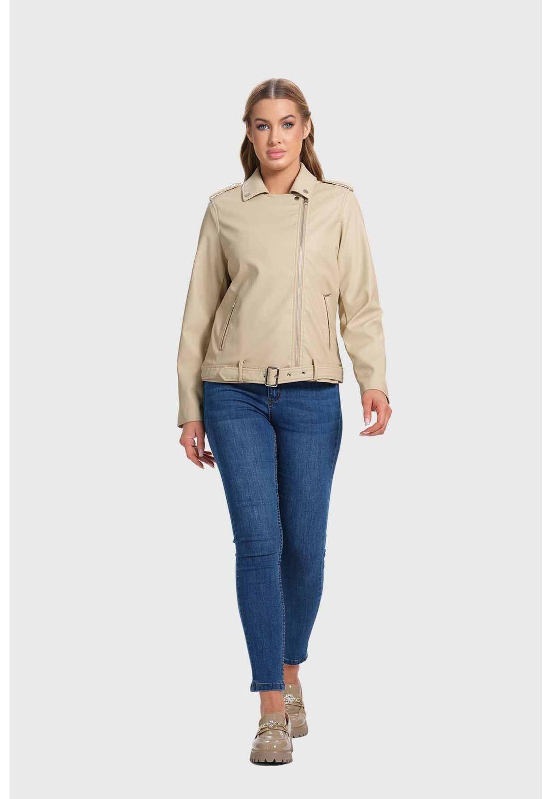 Chaqueta Mujer Biker Beige-3
