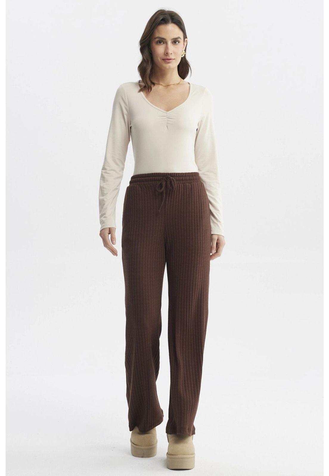 Pantalón Mujer Wide Leg Café - ll-3