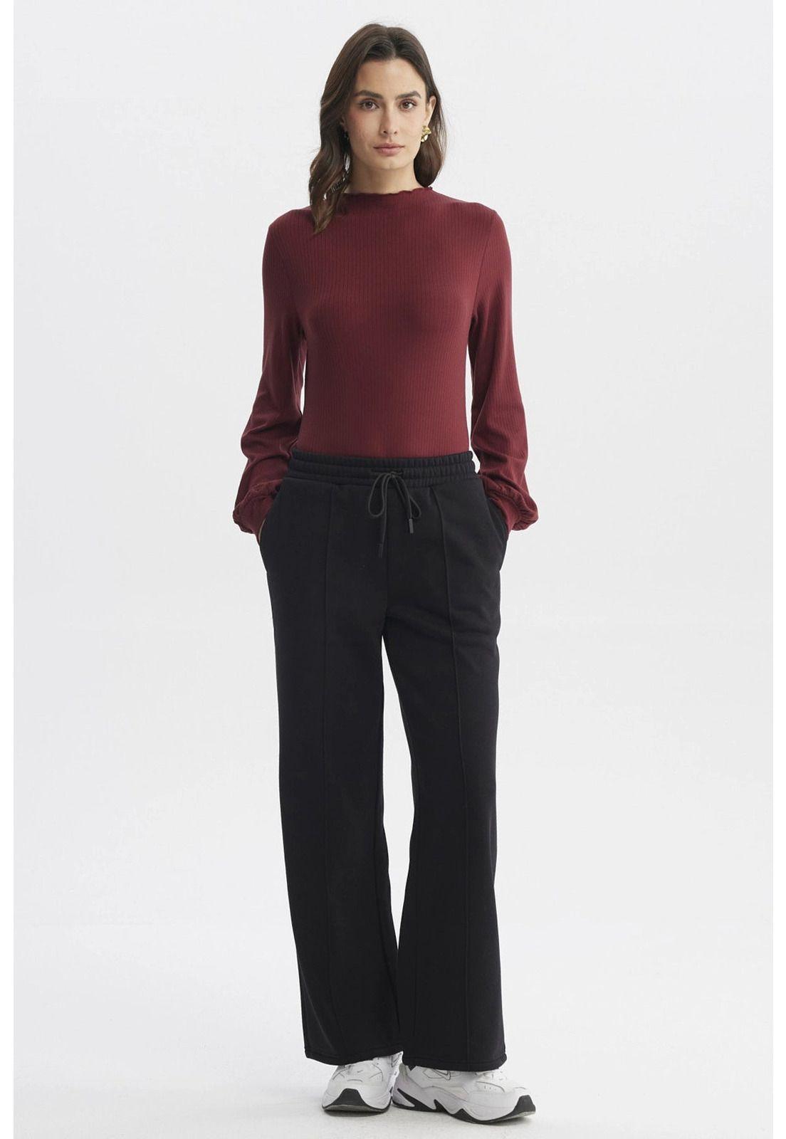 Pantalón De Buzo Mujer Wide Leg Negro-3