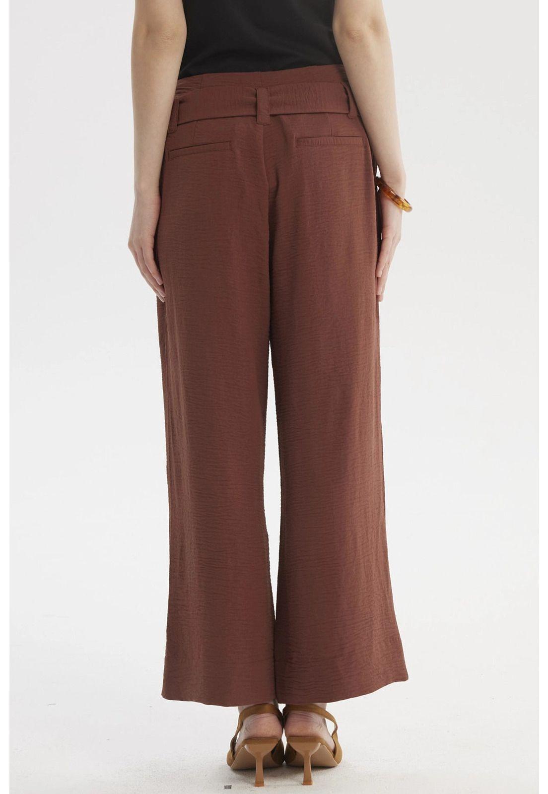 Pantalón Mujer Palazzo Con Cinturón Café Oscuro-2