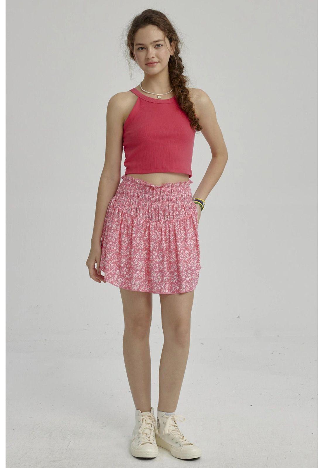 Falda Niña Short Viscosa Fucsia-3