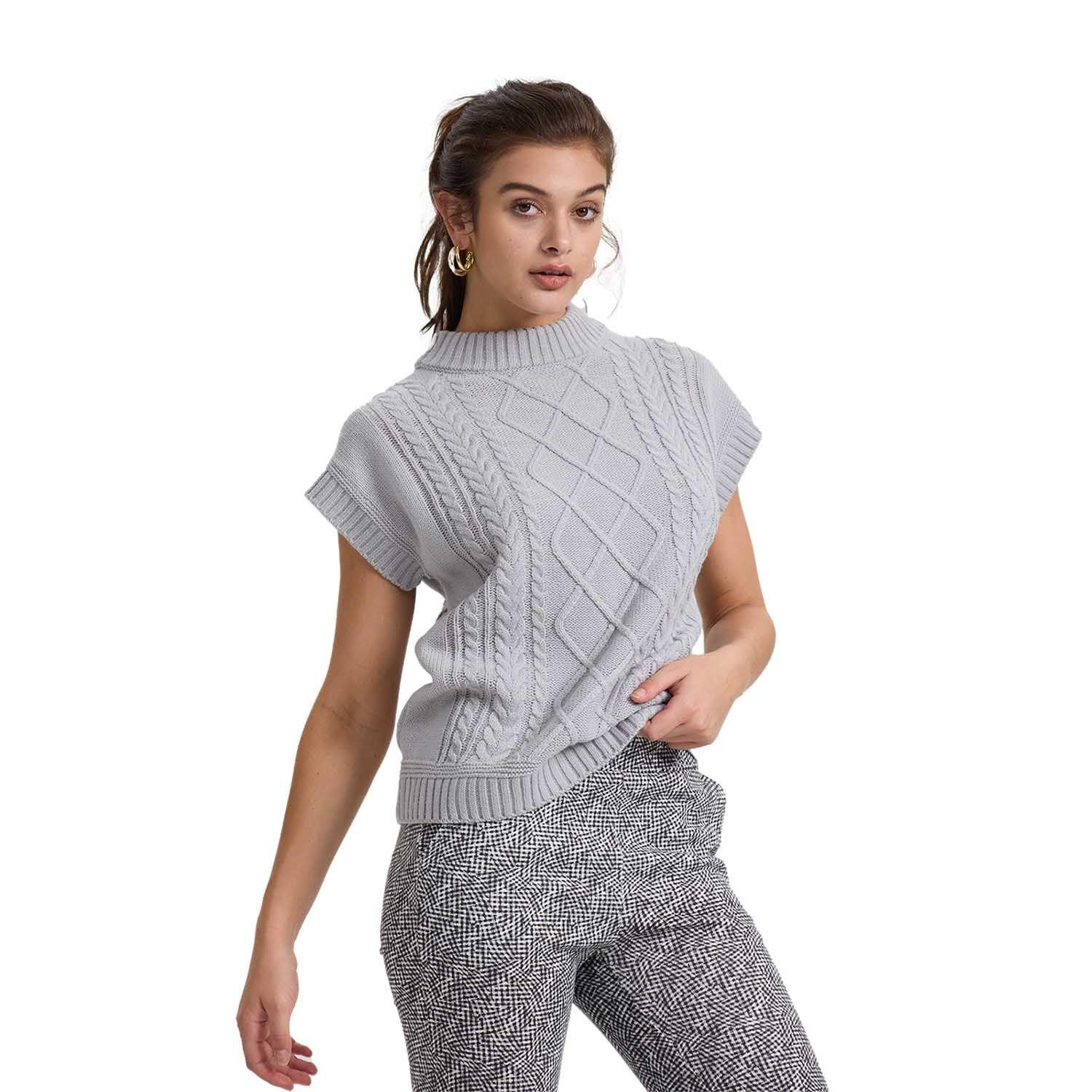 Sweater Mujer Trenzado Liso Gris Fashion's Park-0