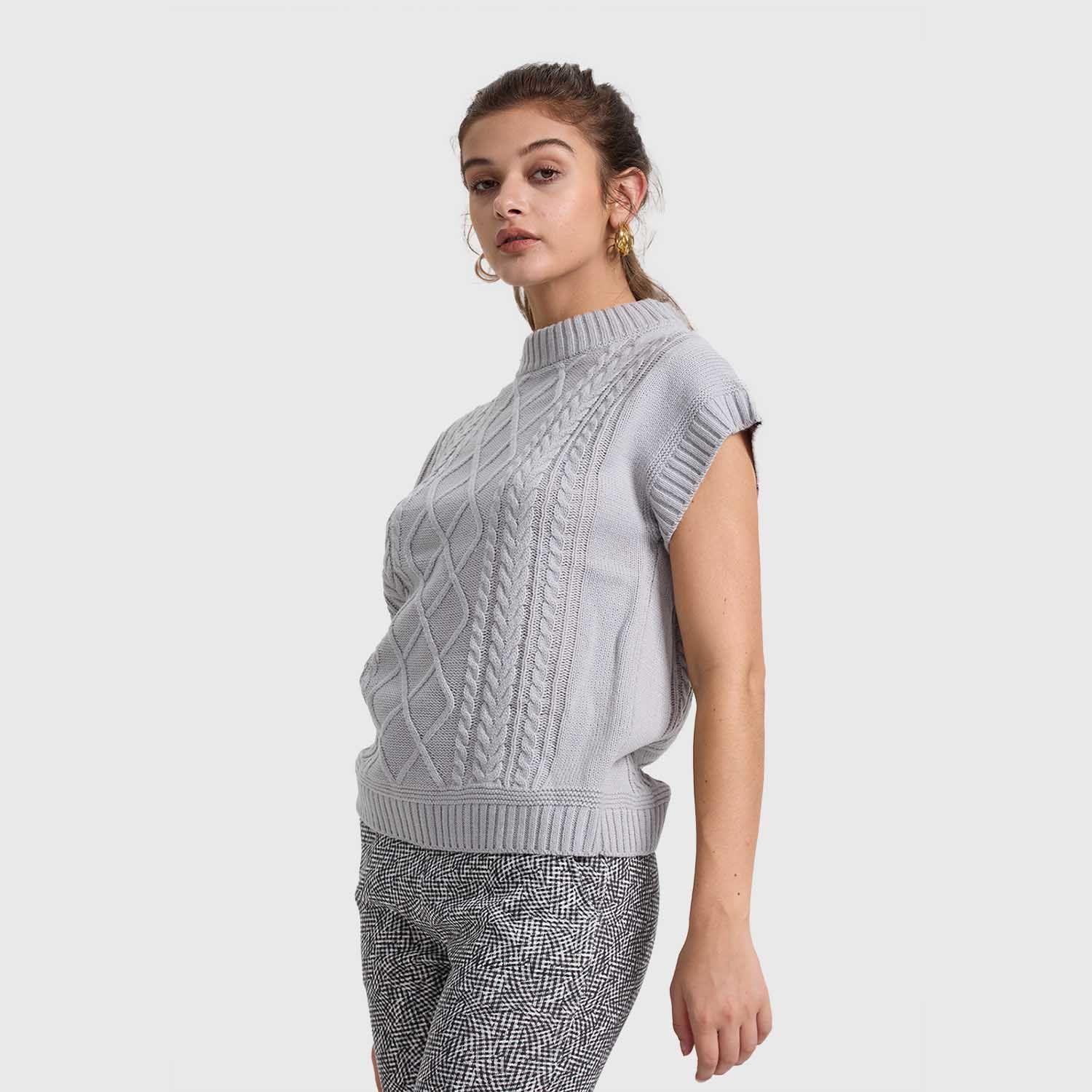 Sweater Mujer Trenzado Liso Gris Fashion's Park-1