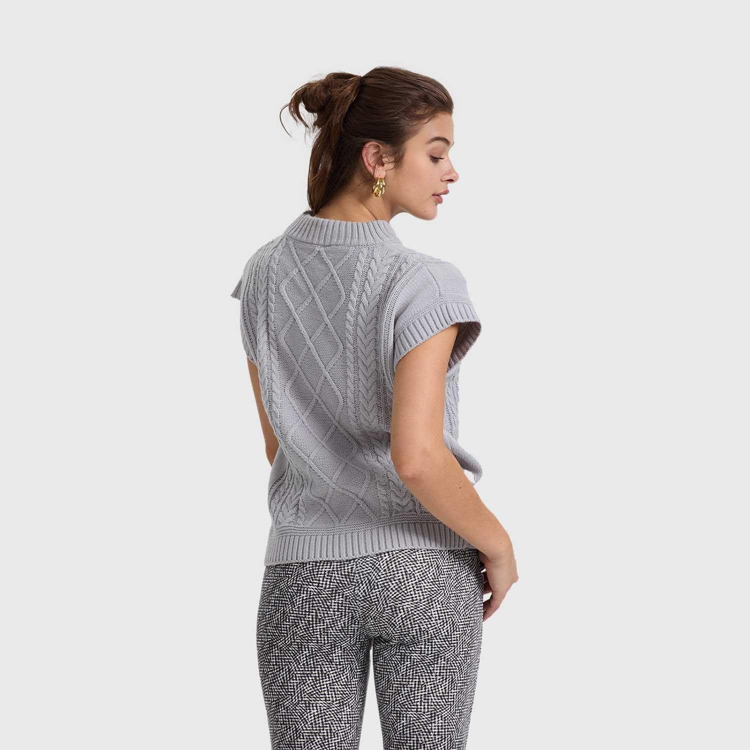 Sweater Mujer Trenzado Liso Gris Fashion's Park-2